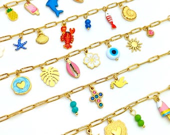Gold-plated stainless steel charm bracelet, large XL links, personalized charm jewelry for women