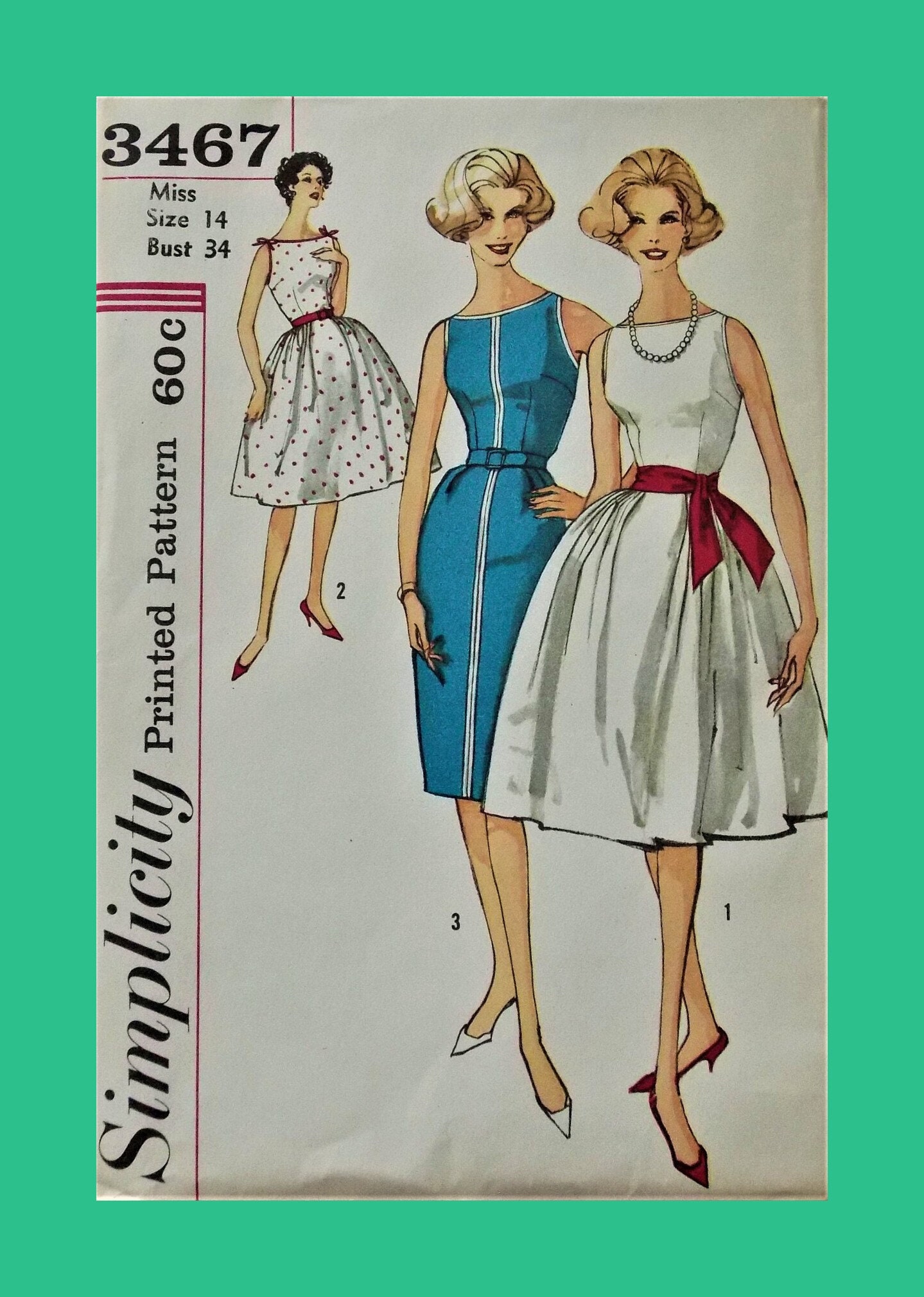 short and 34 length sleeves Size 18 12 Bust 39 Simplicity Pattern 6057 1960/'s One-Piece Dress sized petite women slim gathered skirt