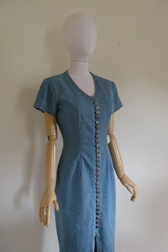 Vintage Denim Dress, 90's Bodycon