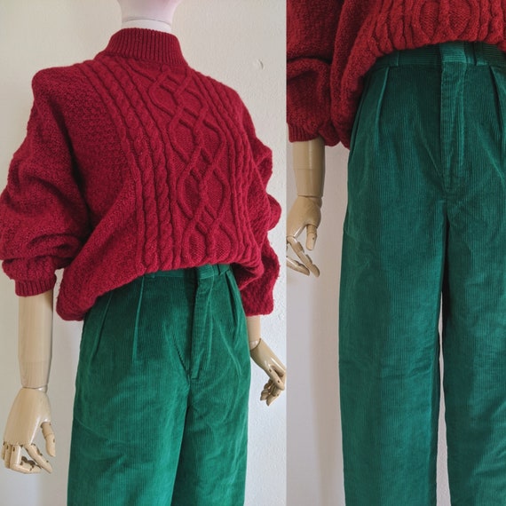 Vintage High Rise Pleated Corduroy Pants, XS