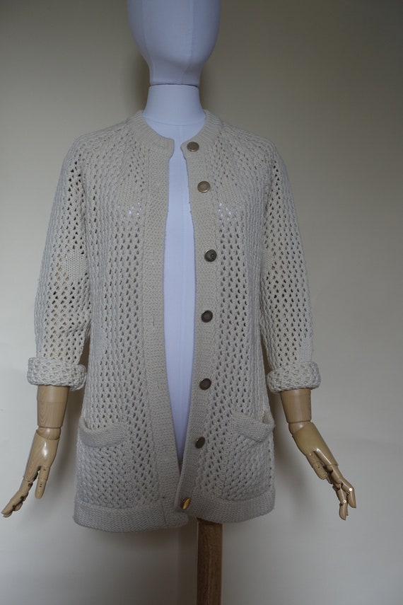 Vintage knit sweater, hand Crochet size  S - image 5