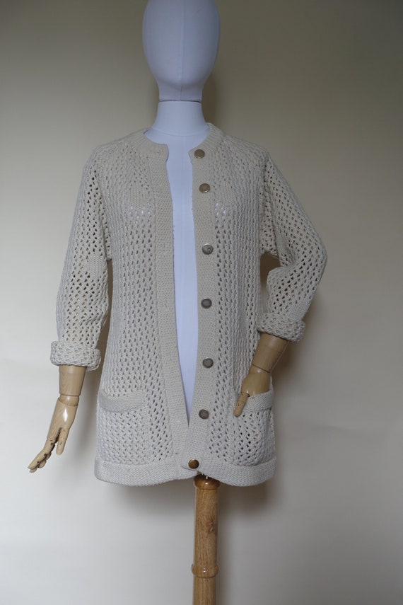 Vintage knit sweater, hand Crochet size  S - image 1