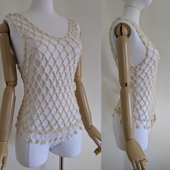 Vintage fishnet beaded top, Small