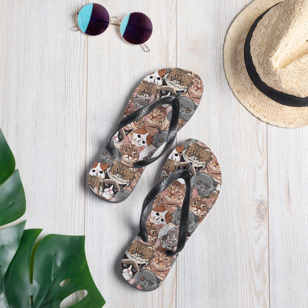 middle finger cat flip flops