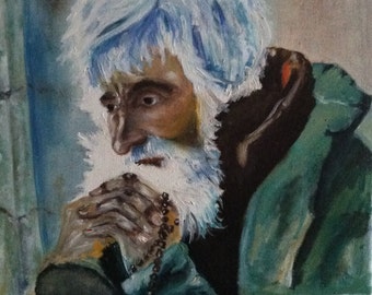 PRAYING OLD MAN (2) original oil painting on canvas 11"x 14"