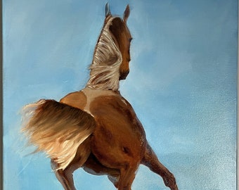 GALLOPING HORSE (82) original oil painting on the stretched canvas 16"x 20"