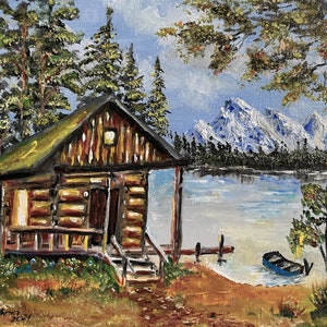 CABIN (172) original oil painting on canvas panel, 8&quot;x10&quot;