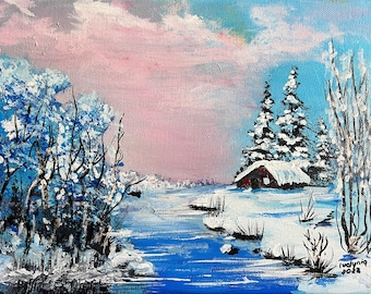 WINTER (186) original oil paintings on the stretched canvas, 8"x10"