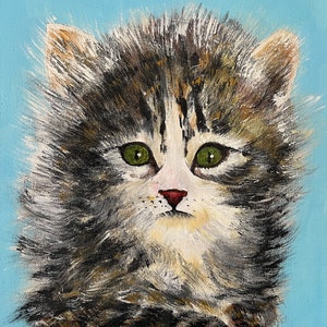 CAT PORTRAIT (176) original acrylic painting on the canvas panel, 11 3/4&quot;x15 3/4&quot;