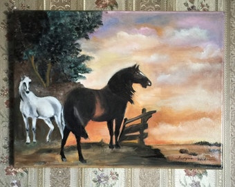 HORSES IN A FIELD (85) handmade oil paintings 12"x 16"