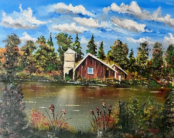 OLD BARN (153) original oil painting on the canvas panel, 11"x14"