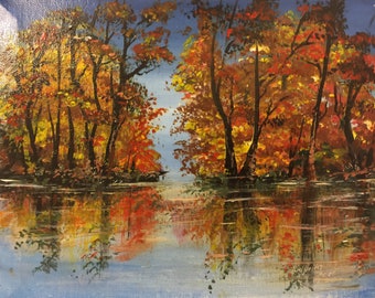 FALL COLORS (145) original acrylic painting on the stretched canvas, 8"x10"