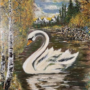 SWAN (228) original, oil paint on canvas panel, 16&quot; x 20&quot;