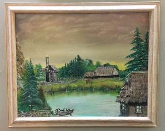 COUNTRYSIDE (18) handmade oil painting on canvas, 16" x 20", framed