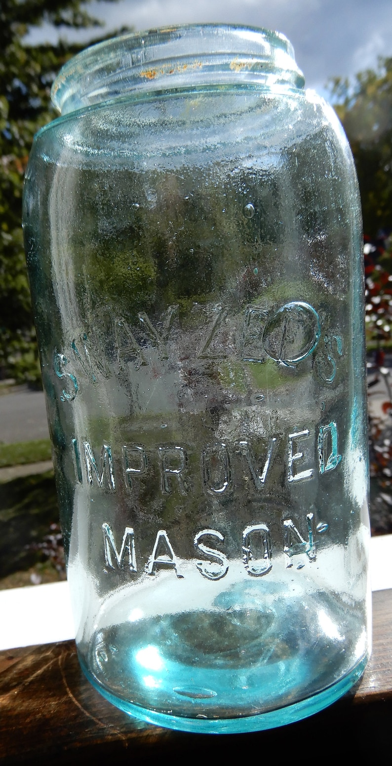 Antique Blue Swayzee's Improved Mason Quart Jar Etsy