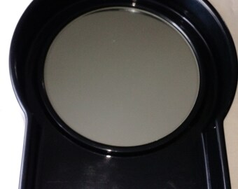 1960's Vintage Mirror with Black Plastic Frame in Keyhole Shape