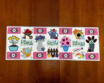 FREE SHIPPING! Quilted Spring Time Table Runner, Table Runner Bright Cheerful, Embroidered Table Runner, Handmade Gift for Springtime