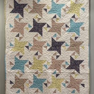 FREE SHIPPING! Modern Cheerful Pinwheel Quilt, Handmade Floral Quilt Blocks, Beautiful Throw Blanket, Colorful Star Quilt