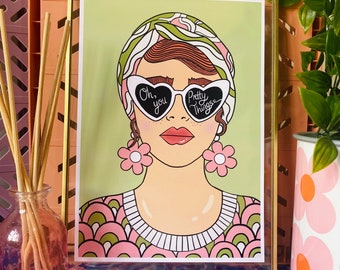 Oh You Pretty Things Bowie Retro Art Print, 1960s, 70s, Fashion Girl Illustration, Ziggy Stardust Wall Art, Music Poster, Bowie Lyrics Print