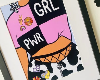 GRL PWR Wall Art, Body Positivity, Colourful, Bold, Positive Female Art, Empowerment, Girl Power, Feminist Art, Riot Grrrl, Gift for Her,