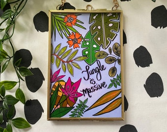 Jungle Is Massive Print | Jungle Illustration Print | Music Print| Lyrics | Jungle Wall Art | Junglist, Drum & Bass | Leaf | Wall Art | UK