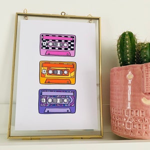 Retro Music Cassette Tapes, Colourful Stylish, Retro Art, Bold Print, Home Decor, Music Lover, Funky, Vintage Music Art, Music Gallery Wall