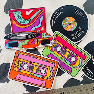 Stay Groovy Music Sticker Pack, Vinyl Record Player Sticker, Retro Mixtape Cassette Tape Stickers, Music Lover Gifts, Music Vinyl Stickers