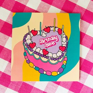 Biglietto d'auguri di compleanno per bambina, biglietto di compleanno divertente, colorato, estetico, biglietto per lei, biglietto di compleanno per un'amica, carino, biglietto per torta di compleanno per ragazza