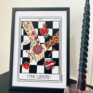 The Lovers Tarot Card Art Print, Tarot Prints, Bruiloft, Verloving, Jubileumcadeau, Alternatief Paar, Tattoo Paar Cadeaus, Tattoo Prints, Tattoo Prints, Bruiloft, Verloving, Verjaardagscadeau