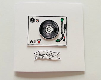 Carte de tourne-disque d'anniversaire | Carte DJ | Cadeaux pour les amoureux de la musique | Carte d'anniversaire de musique | Carte de tourne-disque vinyle | Amateur de musique | Collectionneur de disques |