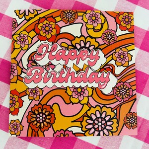 Carte d'anniversaire de style rétro génial des années 60, carte d'anniversaire fleur rose, carte de luxe, carte de voeux design vintage, carte pour elle, maman, grand-mère, femme image 2