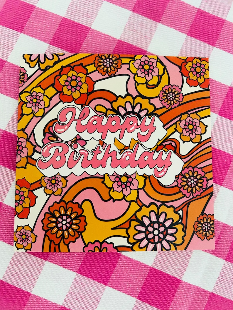 Carte d'anniversaire de style rétro génial des années 60, carte d'anniversaire fleur rose, carte de luxe, carte de voeux design vintage, carte pour elle, maman, grand-mère, femme image 2