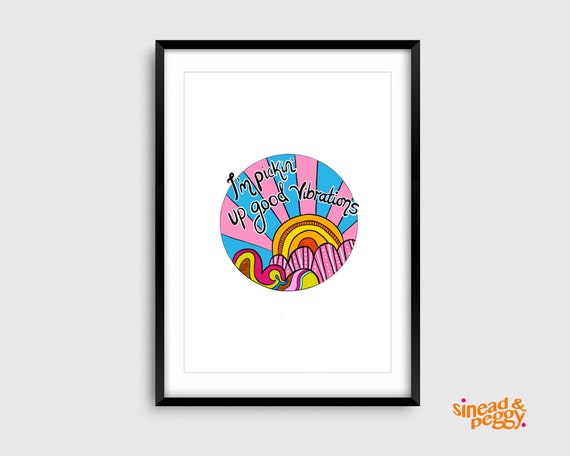 Good Vibrations The Beach Boys Print | Good Vibes Funky Retro Wall Art |  Music Lyrics Poster | Vintage Style | Psychedelic Sun Print | UK - Etsy.de