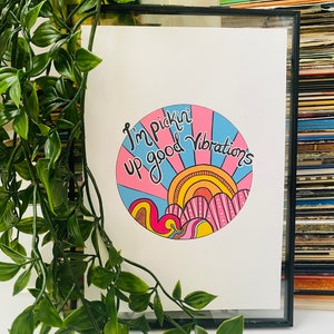Good Vibrations The Beach Boys Print | Good Vibes Funky Retro Wandkunst | Musik Lyrics Poster | Vintage Stil | Psychedelischer Sonnendruck | GROßBRITANNIEN