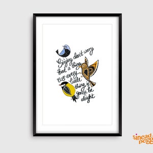 Three Little Birds Bob Marley Lyrics Print Inspirational Art Print Bob Marley & The Wailers Art Birds Illustration A4, A5 image 1