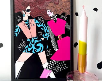 Not Made To Be Subtle Fashion Illustration Art Print, Maximalist, Dopamine Art Prints, Retro Wall Art, Fun Vintage Fashion Gallery Wall Art