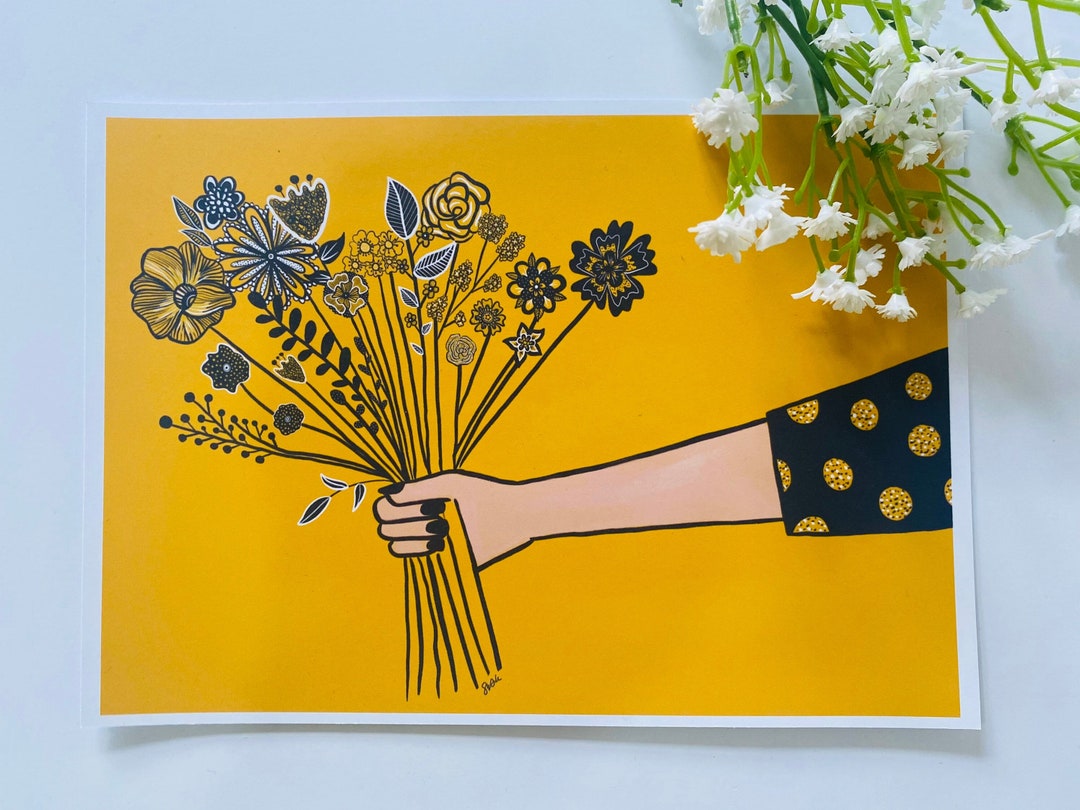 Mustard Yellow Art Print A4, A5 Flower Print Mustard Yellow Wall Art
