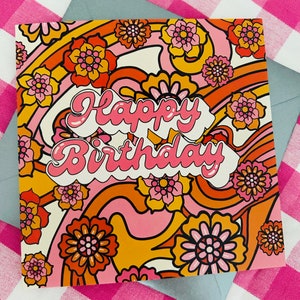 Carte d'anniversaire de style rétro génial des années 60, carte d'anniversaire fleur rose, carte de luxe, carte de voeux design vintage, carte pour elle, maman, grand-mère, femme image 4
