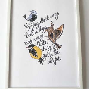 Three Little Birds Bob Marley Lyrics Print Inspirational Art Print Bob Marley & The Wailers Art Birds Illustration A4, A5 image 8