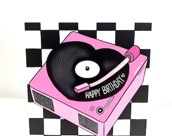 Carte tourne-disque d'anniversaire, carte DJ, cadeaux pour mélomane, carte d'anniversaire musique, carte tourne-disque vinyle, mélomane, cadeaux de collectionneur de disques