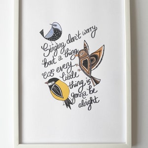 Three Little Birds Bob Marley Lyrics Print Inspirational Art Print Bob Marley & The Wailers Art Birds Illustration A4, A5 image 9