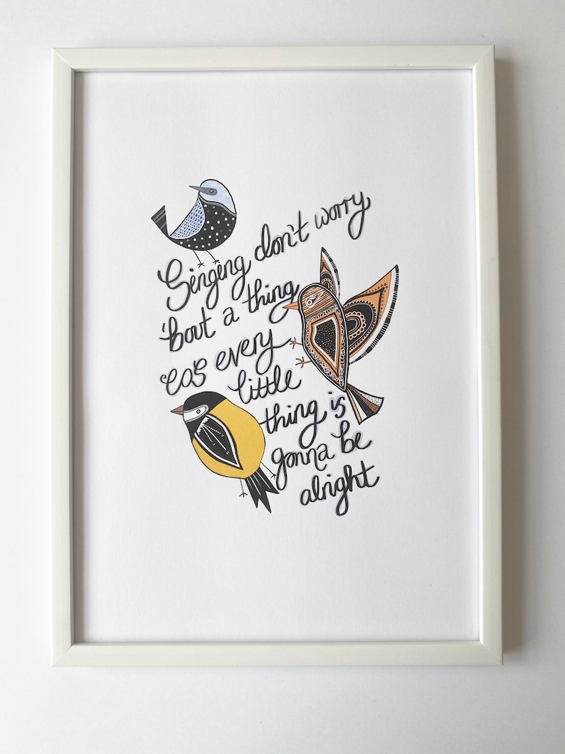 Three Little Birds Bob Marley Lyrics Print Inspirational Art Print Bob Marley & The Wailers Art Birds Illustration A4, A5 image 9