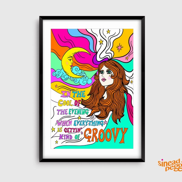 Gettin’ Kinda Groovy | Psychedelic 1960s/70s Retro Art Print | Vintage Style | Groovy Wall Art | Dusty Spooky Lyrics | Trippy Hippie Print