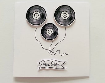 Carte d'anniversaire de disque vinyle | Carte d'amateur de musique | Carte DJ | Cadeau de collectionneur de disques | Carte d'anniversaire de musique | Fabriqué à la main au Royaume-Uni | Cadeaux Musique