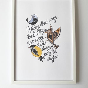 Three Little Birds Bob Marley Lyrics Print Inspirational Art Print Bob Marley & The Wailers Art Birds Illustration A4, A5 image 4