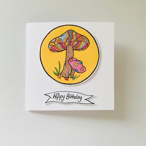 Hippie Geburtstagskarte, Pilz Geburtstagskarte, süße Pilz Karte, psychedelische Kunst, Funky, Groovy Karte, Hippie Geburtstagsgeschenke, lustige Karte, UK
