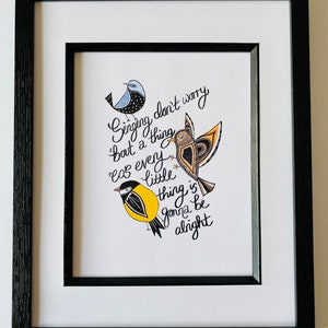 Three Little Birds Bob Marley Lyrics Print Inspirational Art Print Bob Marley & The Wailers Art Birds Illustration A4, A5 image 7