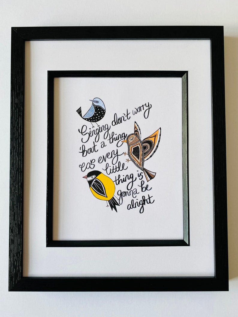 Three Little Birds Bob Marley Lyrics Print Inspirational Art Print Bob Marley & The Wailers Art Birds Illustration A4, A5 image 7