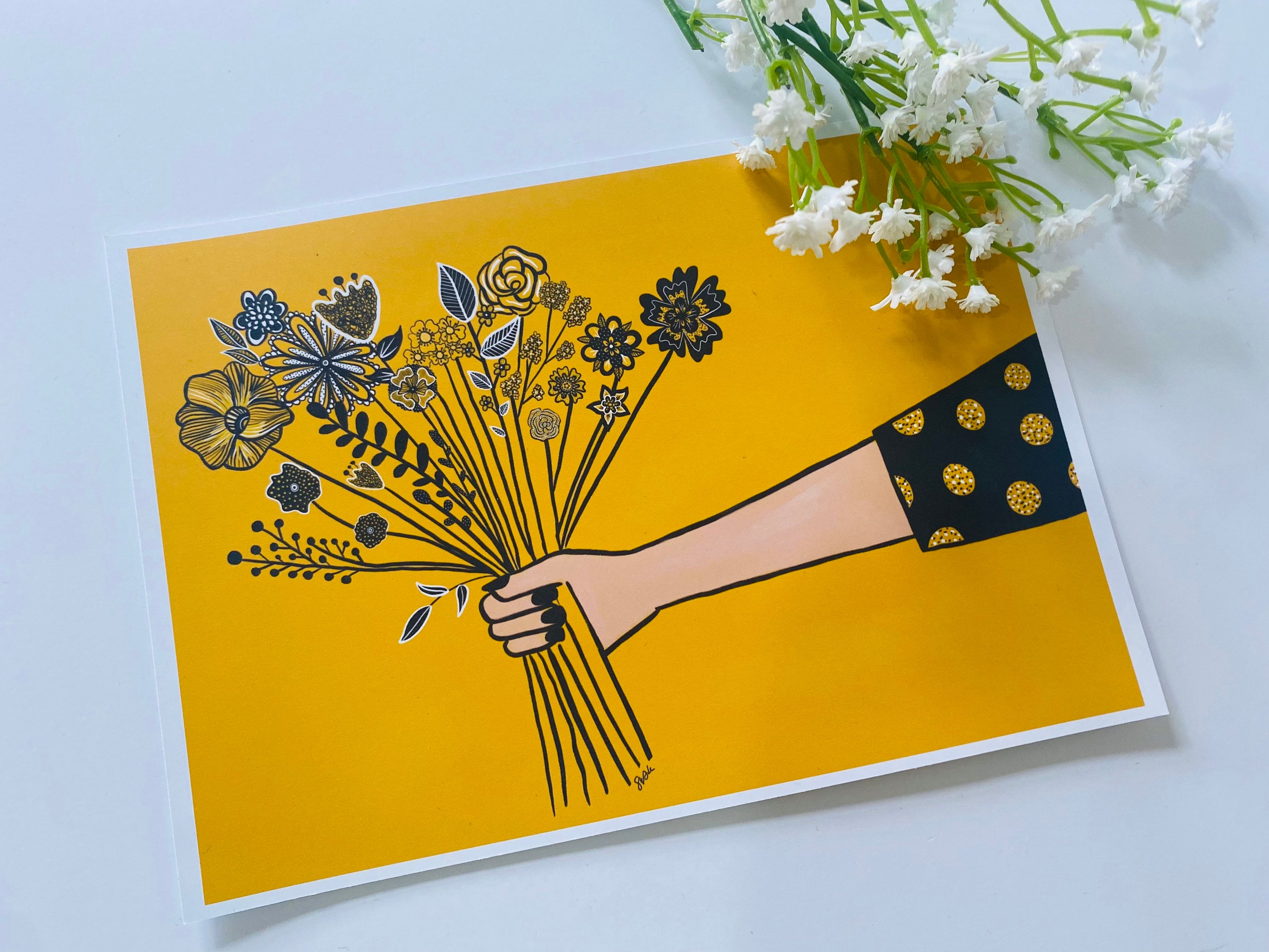 Mustard Yellow Art Print A4 A5 Flower Print Mustard Etsy UK