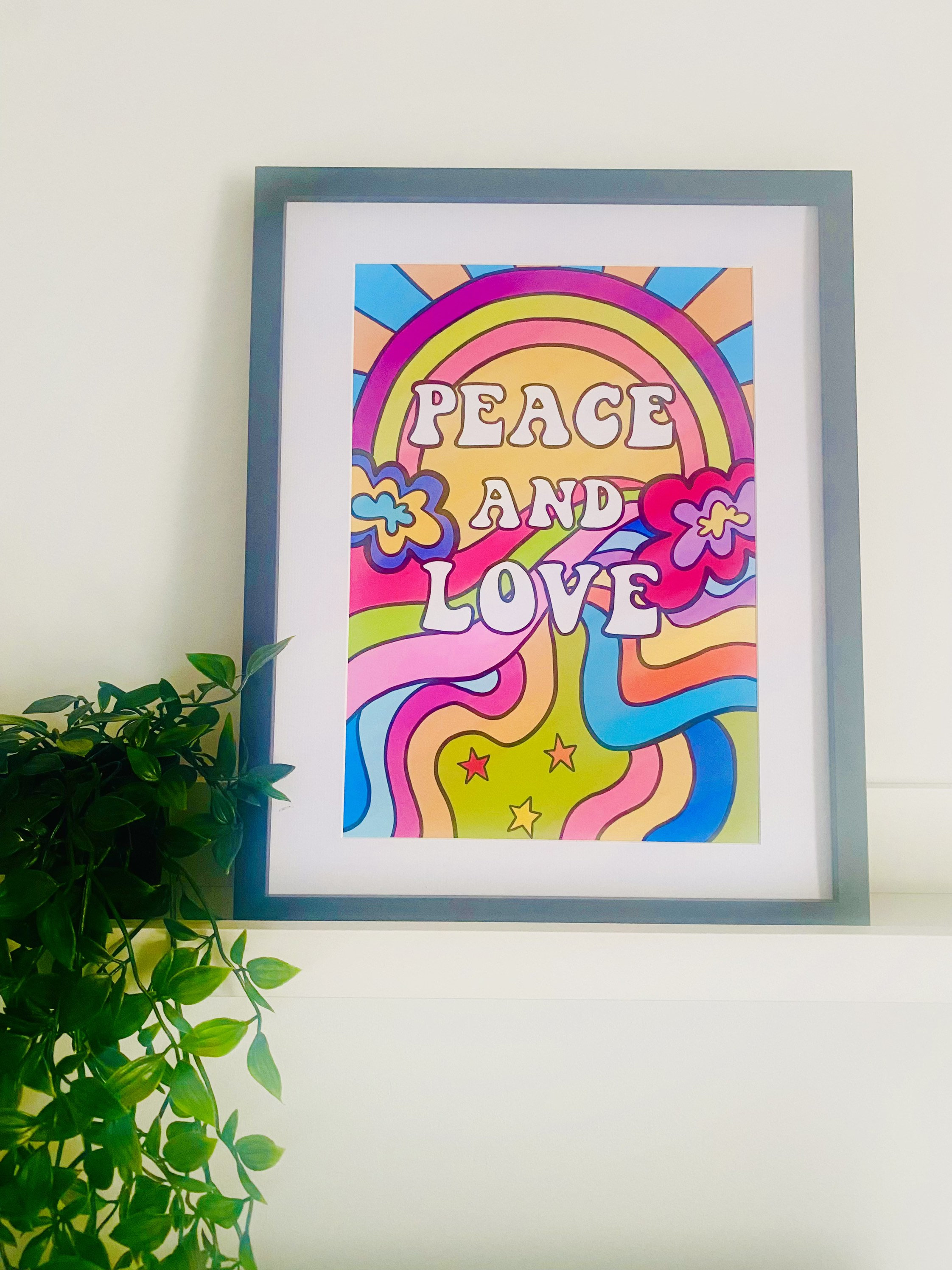 Peace & Love, Inspirational Wall Art, Bohemian Decor, Retro